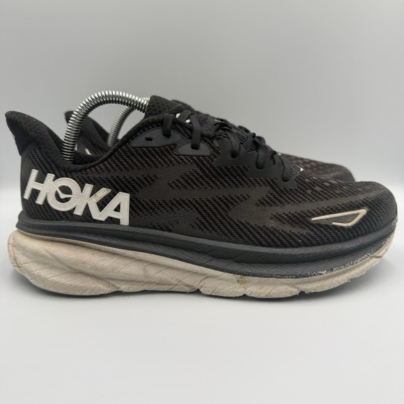 Hoka One One Shoes - Hoka One One Clifton 9 Women's Size 9 D Wide Black White Running Shoes Sneakers